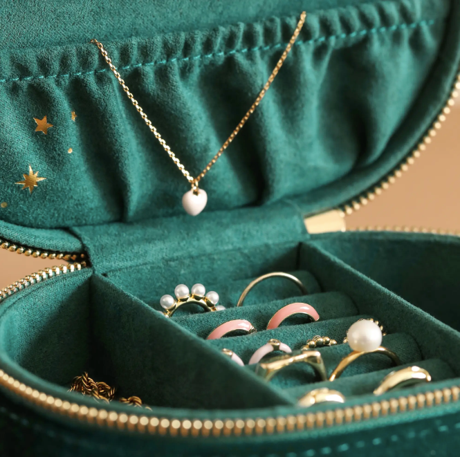 Starry Night Printed Velvet Oval Jewelry Case in Teal
