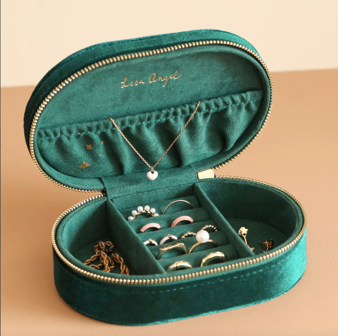 Starry Night Printed Velvet Oval Jewelry Case in Teal