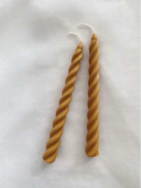 Deep Toffee Twirl Candlesticks Set. Vegan, Soy
