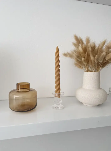 Deep Toffee Twirl Candlesticks Set. Vegan, Soy