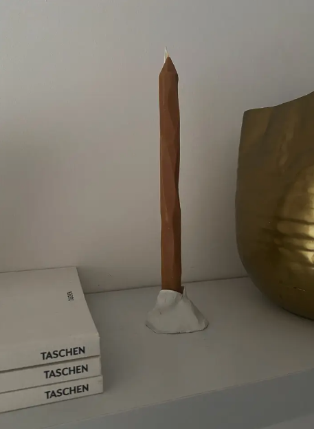 Hand carved Toffee tapered candlesticks. Vegan, soy wax