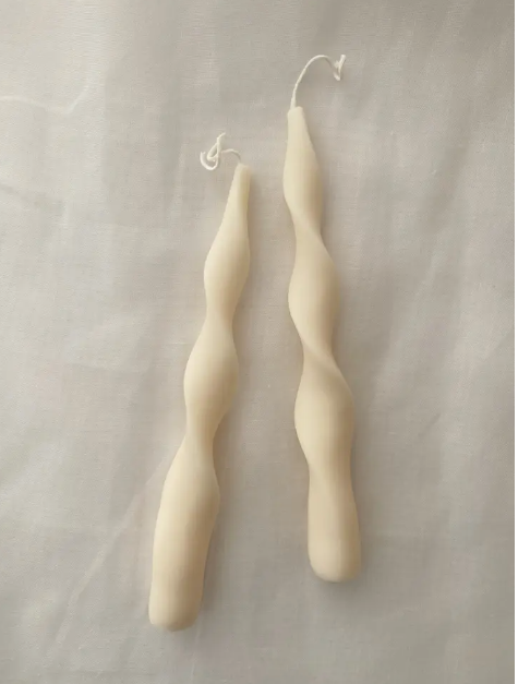 Vanilla Ribbon Candlesticks Set. Vegan, soy