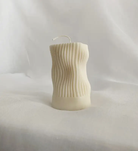 Wavy Ribbed Pillar Candle. Vegan, soy, small batch.