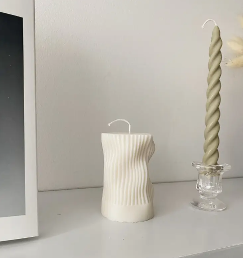 Wavy Ribbed Pillar Candle. Vegan, soy, small batch.