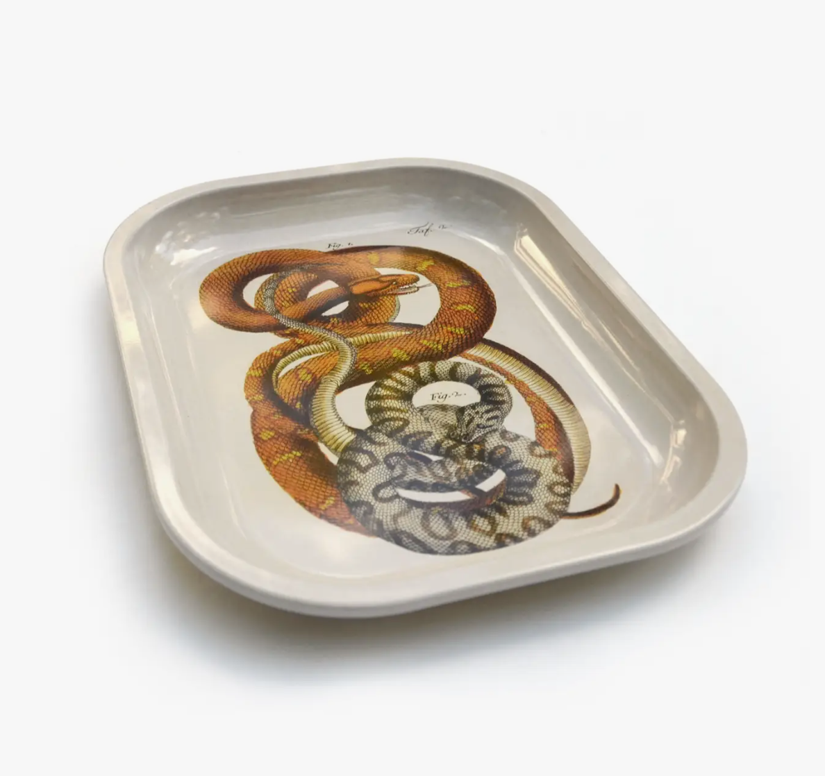 Small Metal Snake Ritual Tray / Vintage Print Rolling Tray