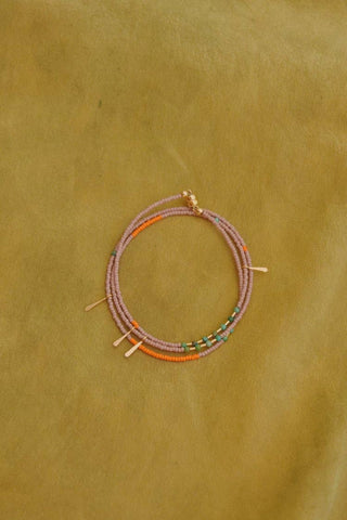 Wrap bracelet/necklace in lilac with turquoise and gold accents