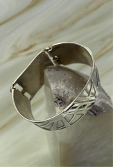 Vintage Geometric Silver Cuff with Hinged Clasp