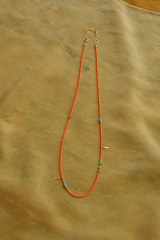 Dainty Beaded Choker - Orange with turquoise
