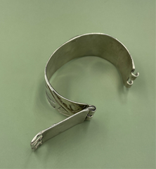 Vintage Geometric Silver Cuff with Hinged Clasp