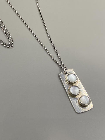 Triple Moonstone Pendant Necklace in Silver
