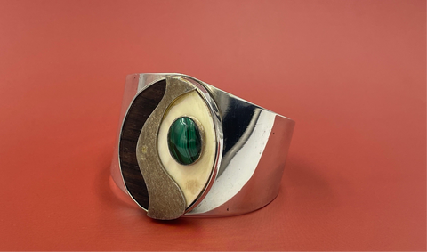 Vintage Silver and Malachite Cuff