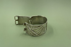 Vintage Geometric Silver Cuff with Hinged Clasp