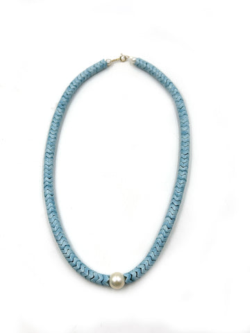 Blue Beaded Pearl Necklace