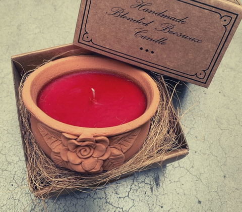 Handmade Terracotta Candle - Sravanthi Large - Rose Scented