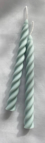 Ice Blue Twirl Candle Sticks Set. Vegan, Soy.