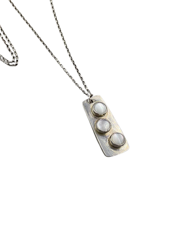 Triple Moonstone Pendant Necklace in Silver