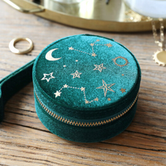 Starry Night Printed Velvet Round Jewelry Case