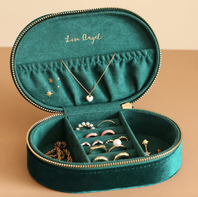 Starry Night Printed Velvet Oval Jewelry Case in Teal