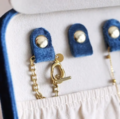 Navy Blue Velvet Rectangular Travel Jewelry Case