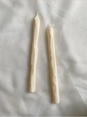 Hand carved white tapered candlesticks. Vegan, soy  wax