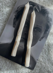 Hand carved white tapered candlesticks. Vegan, soy  wax