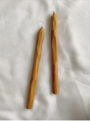 Hand carved Toffee tapered candlesticks. Vegan, soy wax