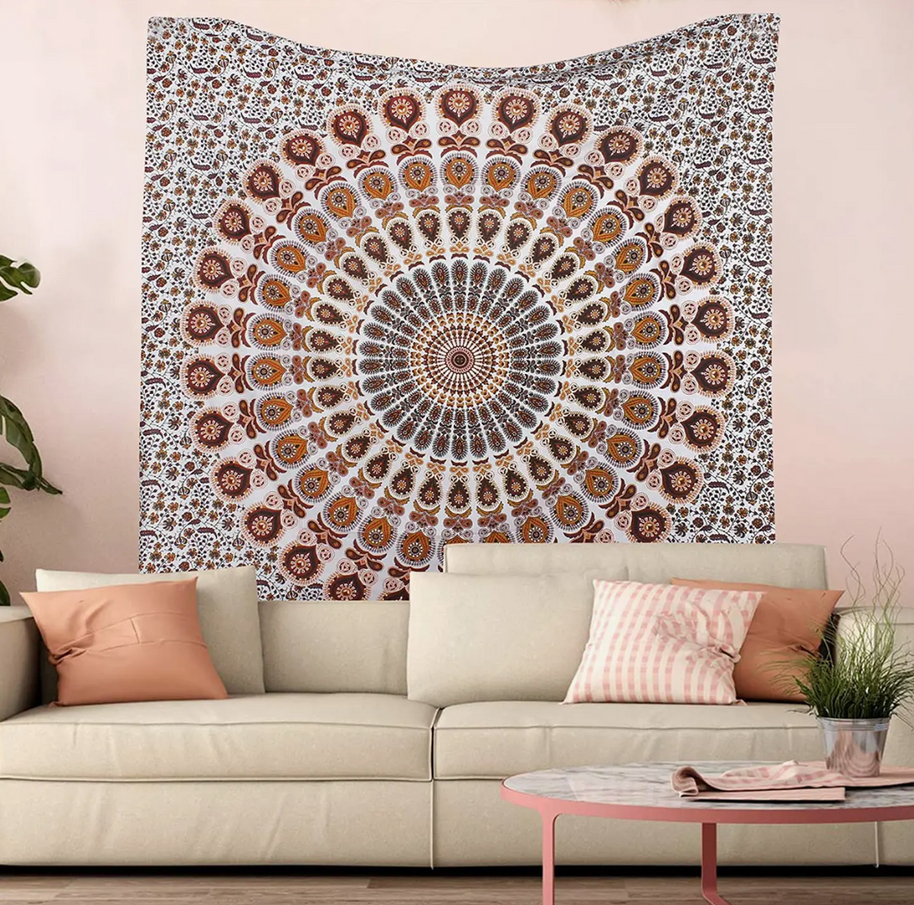 Small Pink & Purple Floral Ombre Mandala Wall Tapestry, Hippie Tapestry  Wall Hanging